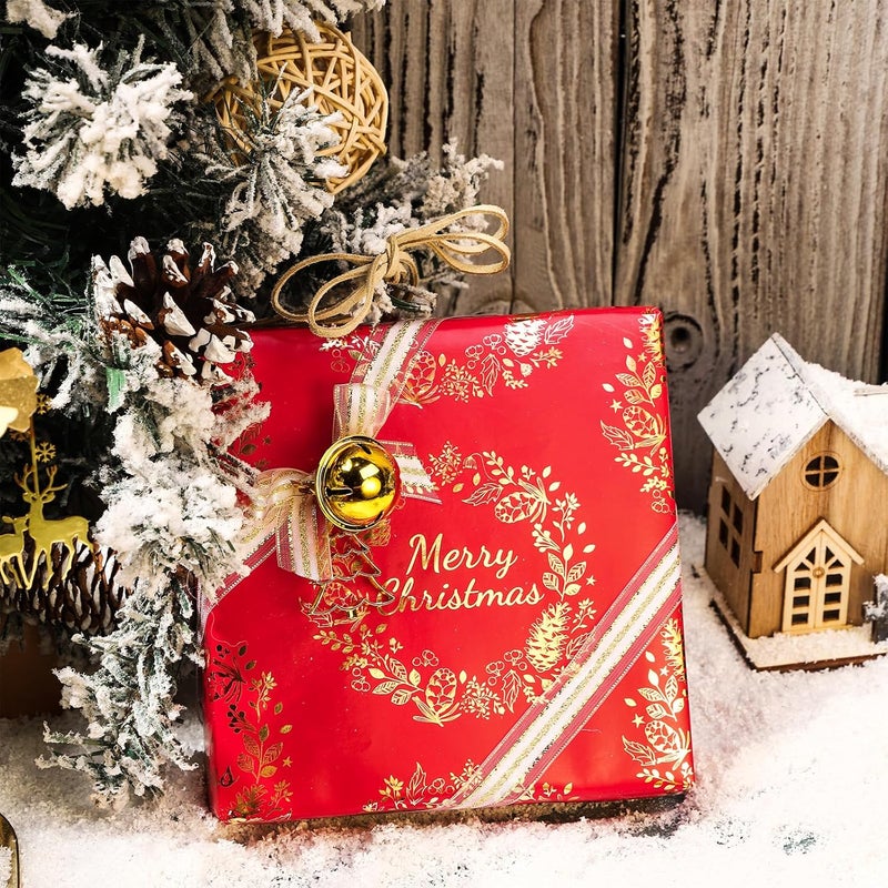 LeZakaa Red Gold Christmas Wrapping Paper Mini Roll, Christmas Tree Buffalo Plaid, Holly Jolly, Wreath Metallic Foil Holiday Gift Wrap, Arts Craft, for Xmas Winter Party, 17 x 120 inches, 3 Rolls - Image 4